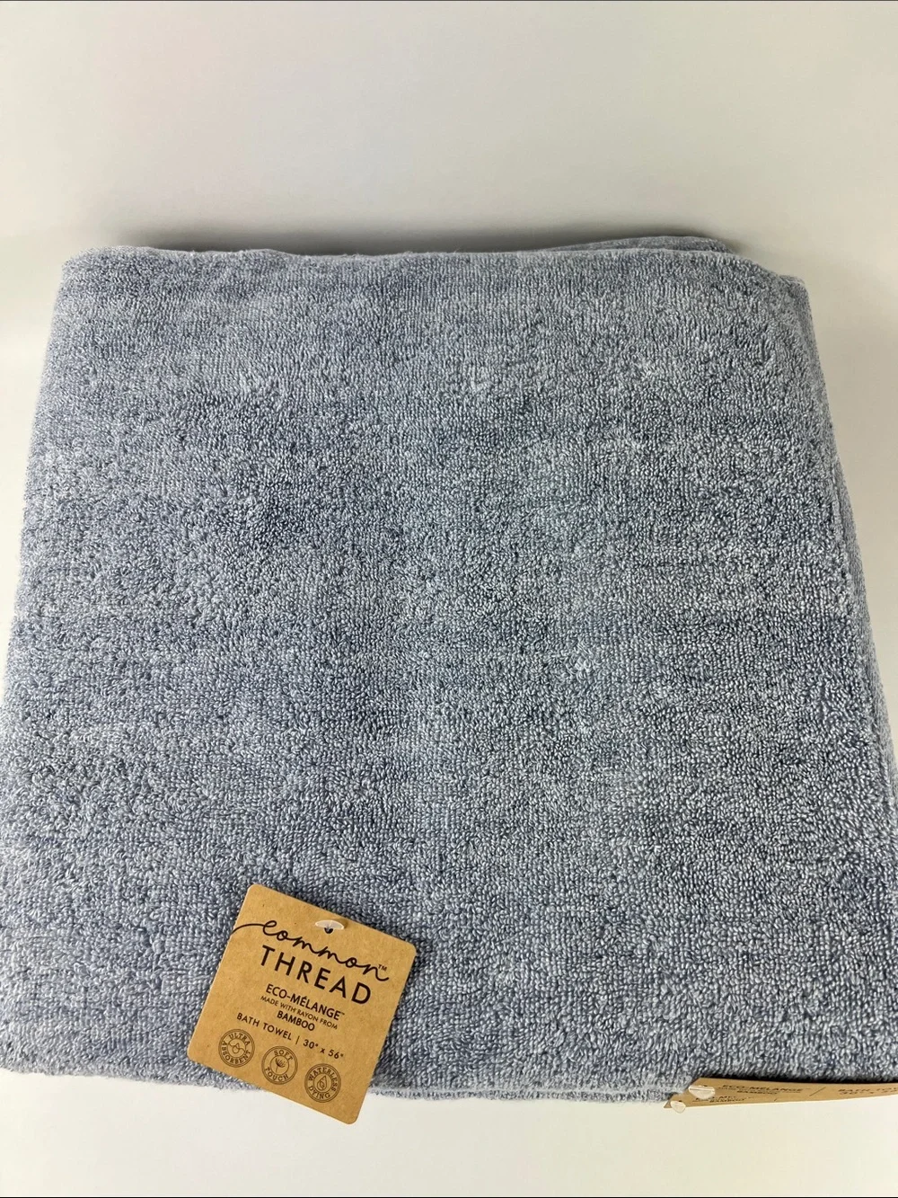 Common Thread Eco-Melange Bamboo Bath Towels Blue Soft Cotton Set of 2 NEW